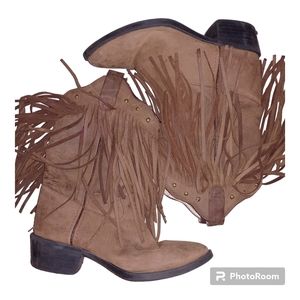 Girls Old West Cowboy Boots Leather Fringe Brown Ladies Size 050/US 5 8125